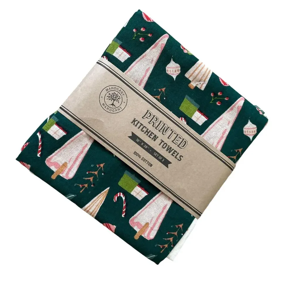 MAHOGANY Set of 3 Christmas Holiday Printed Flour Sack Kitchen Towels New